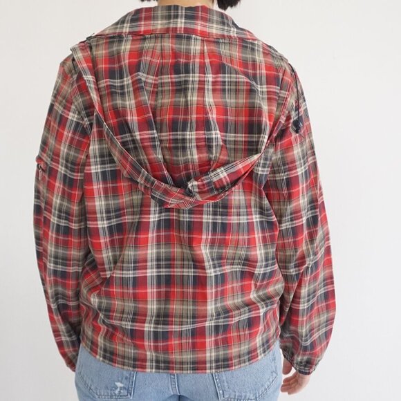 Liz Golf By Liz Claiborne Blue Red Plaid Tartan Quarter Zip Windbreaker Jacket M - Picture 3 of 10